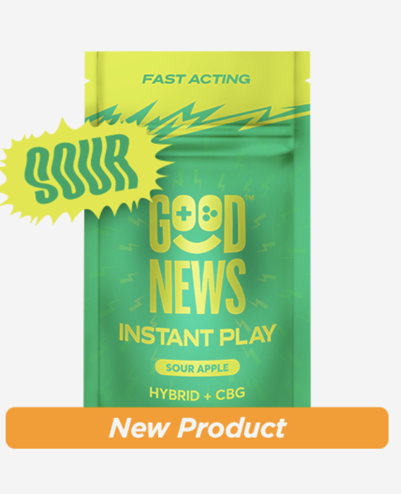 Photograph of product: GOOD NEWS INSTANT PLAY SOUR APPLE 1:2 CBG 10PK GUMMIES 100MG