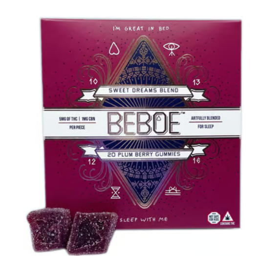 Photograph of product: Beboe. | Raspberry Plum Sweet Dreams TH-oui:CBN | 5mg x 20ct Gummies