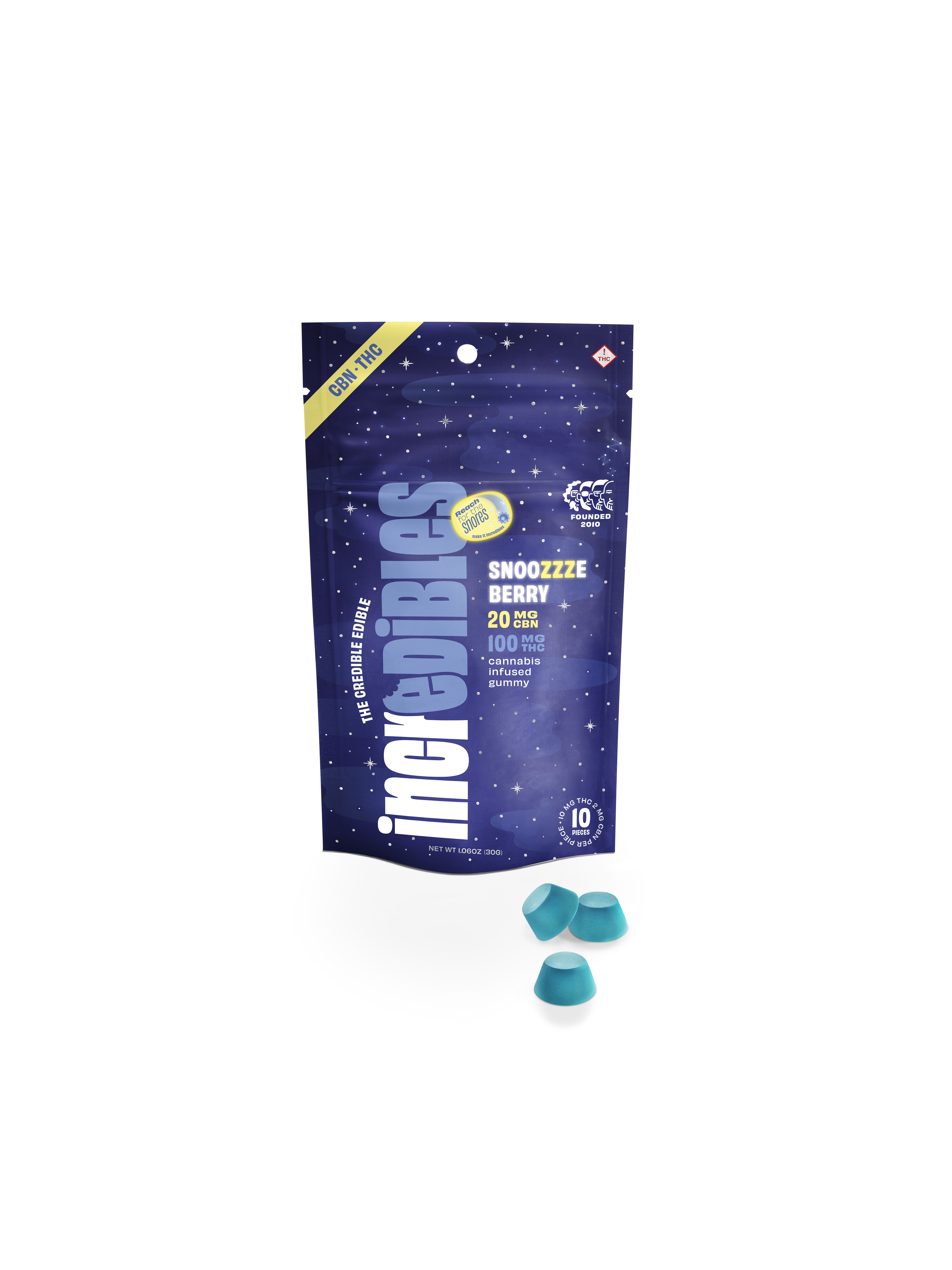 Photograph of product: Incredibles - Gummies Snoozzzeberry 5:1 TH-oui/CBN - 100mg