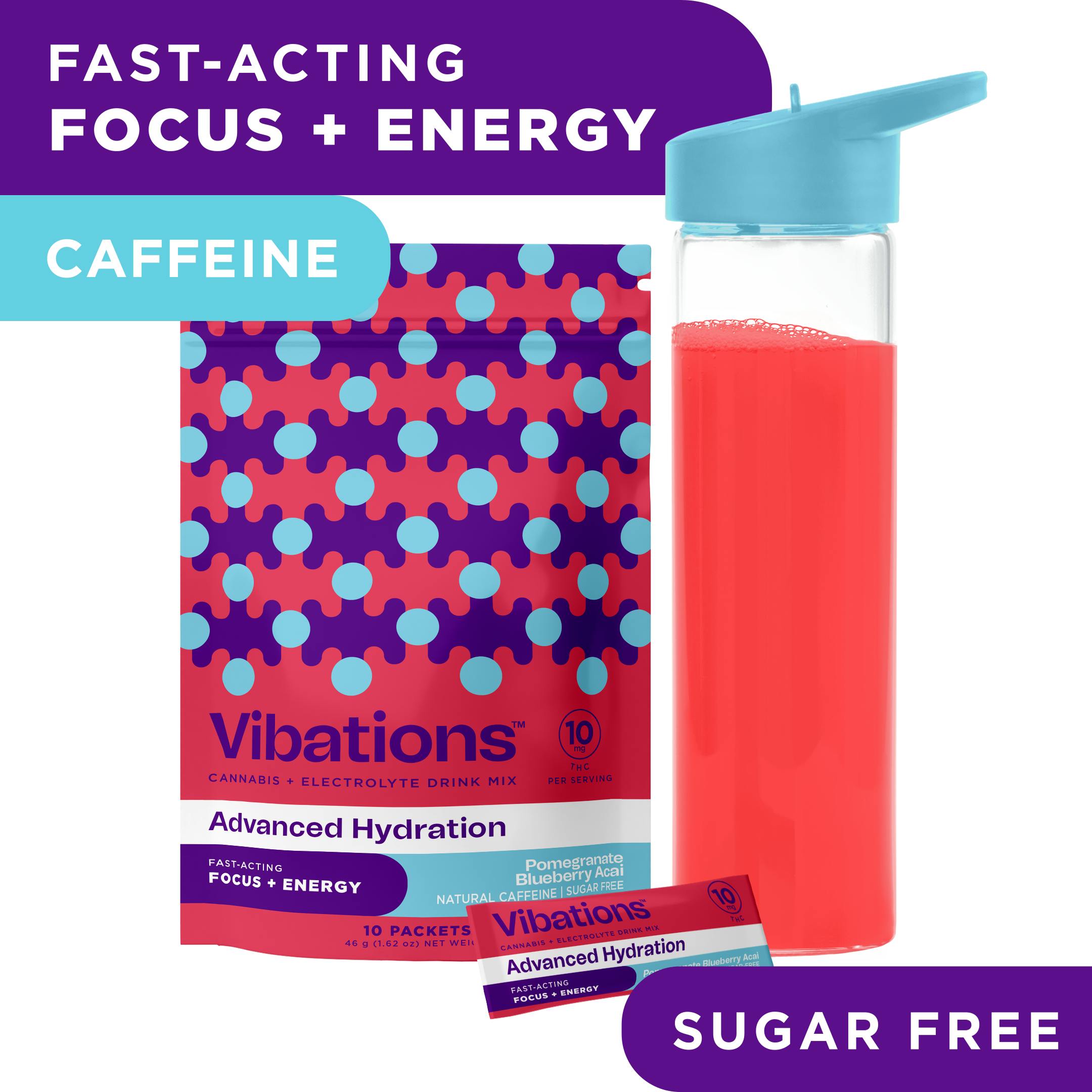 Photograph of product: Drink Mix | Vibations | Pomegranate Blueberry Acai 10pk - 5mg each