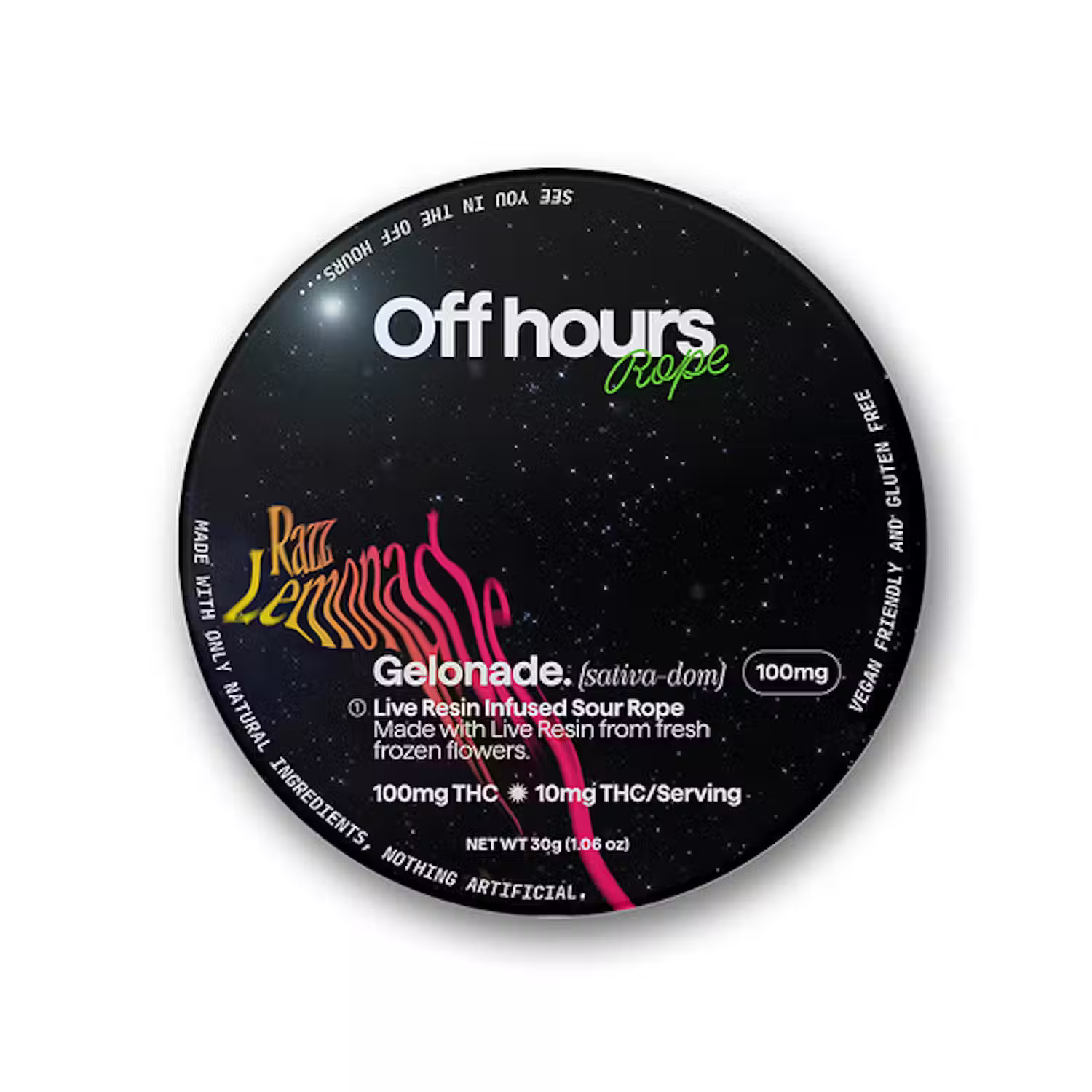 Photograph of product: Off Hours - Live Resin Rope Gelonade - Sour Raspberry Lemonade - 100mg Gummy