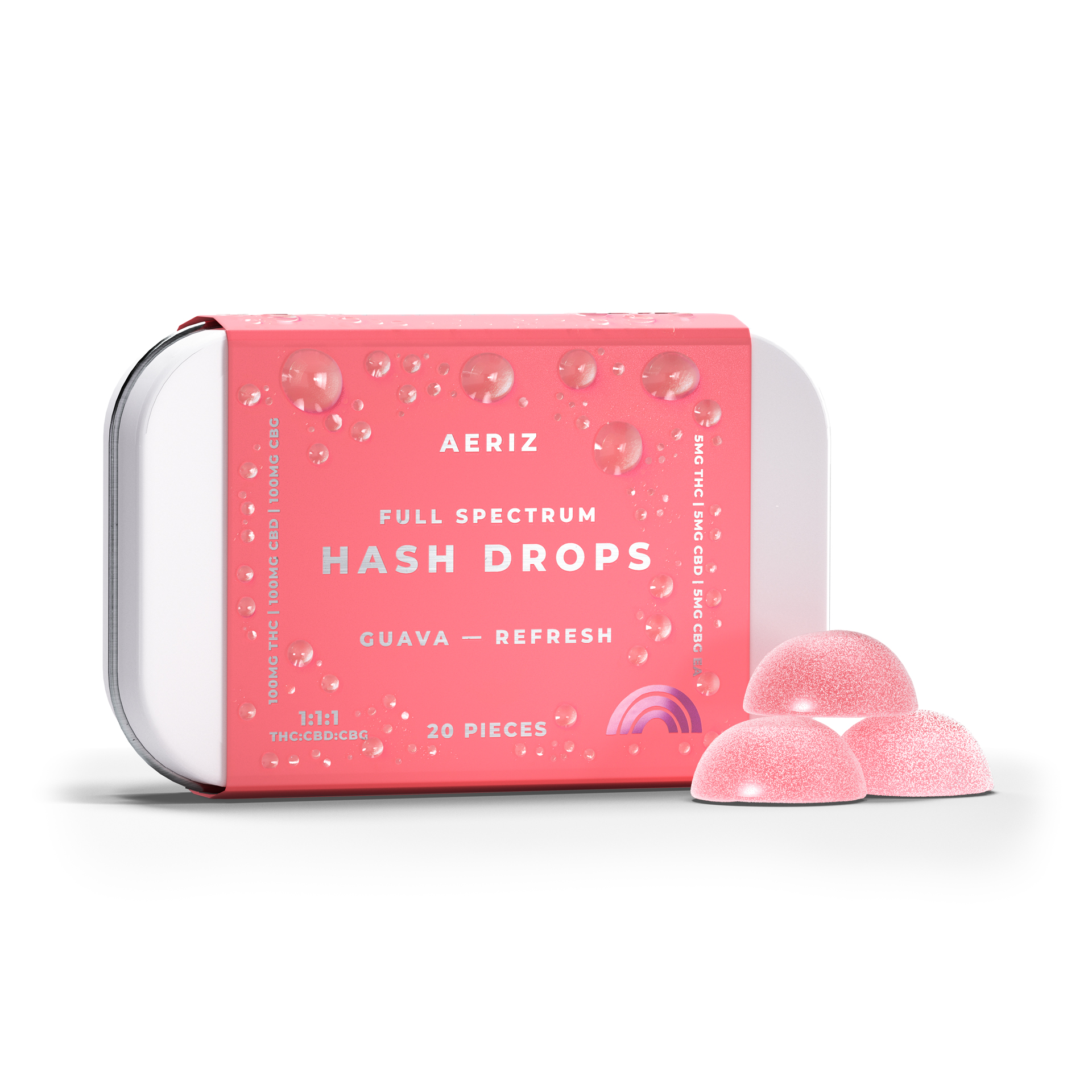 Photograph of product: Aeriz Refresh Guava (H) 1:1:1 TH-oui:CBD:CBG FSHO Gummies 5mg 20pk