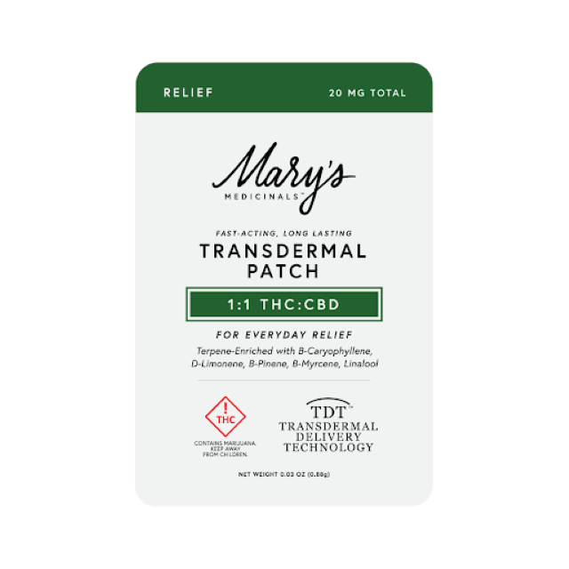 Photograph of product: 1:1 RELIEF 20MG TH-oui:CBD TRANSDERMAL PATCH