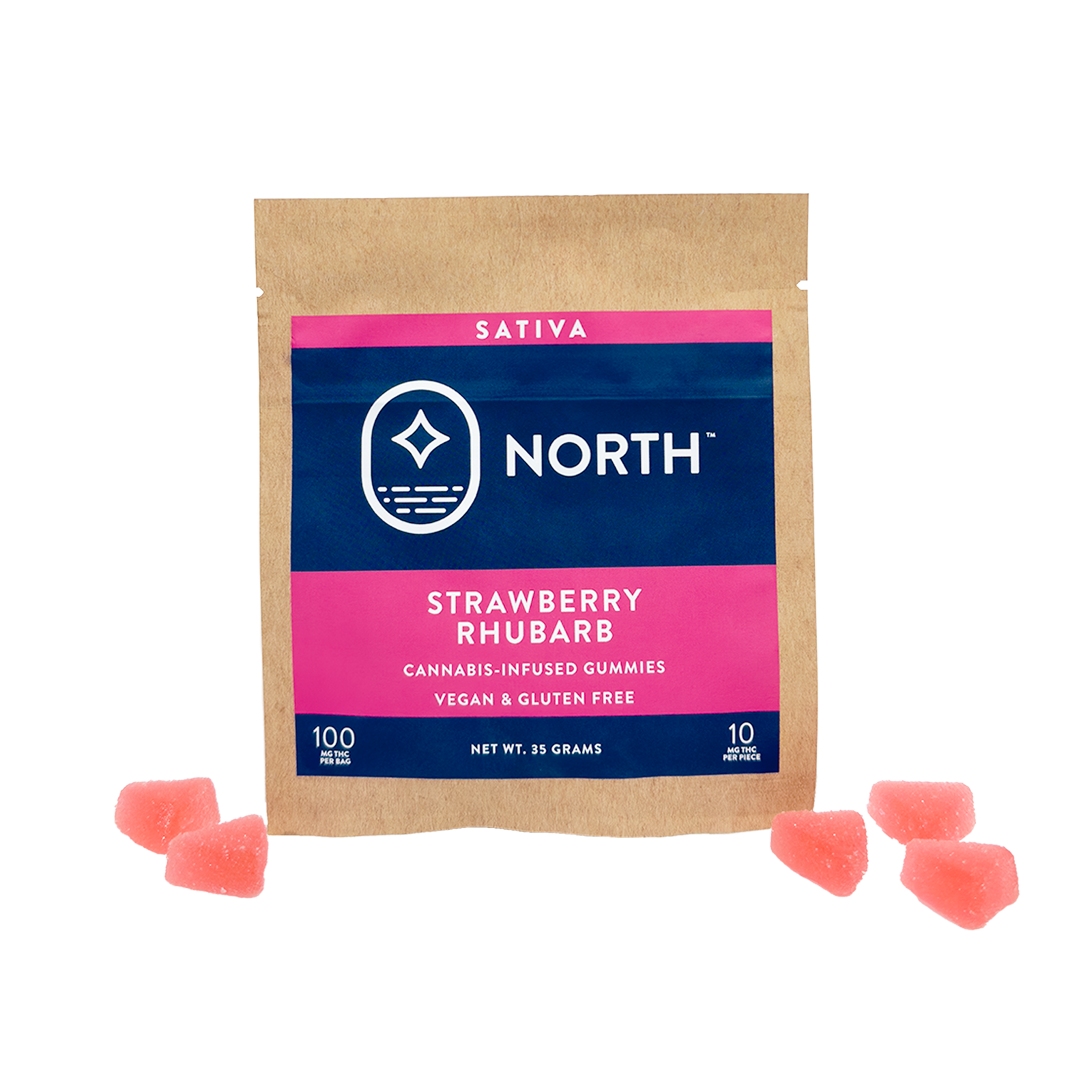 Photograph of Product: Strawberry Rhubarb Gummies - Vegan, GF (10mg Each | 100mg Total THC)