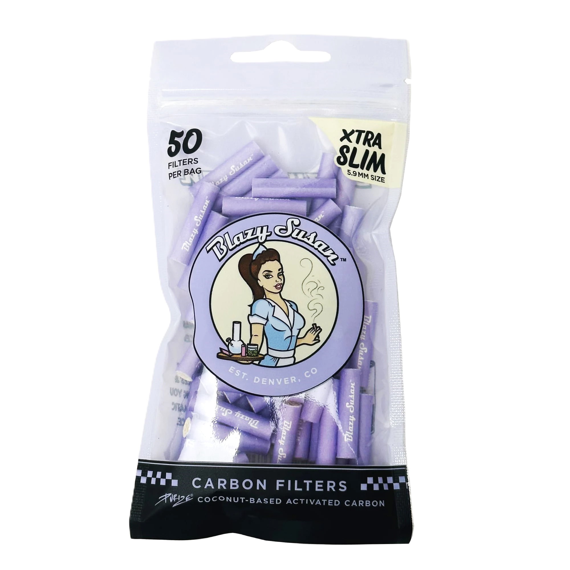 Photograph of product: Blazy Susan | Purize Activated Carbon Filters | Xtra Slim | Purple | 50ct