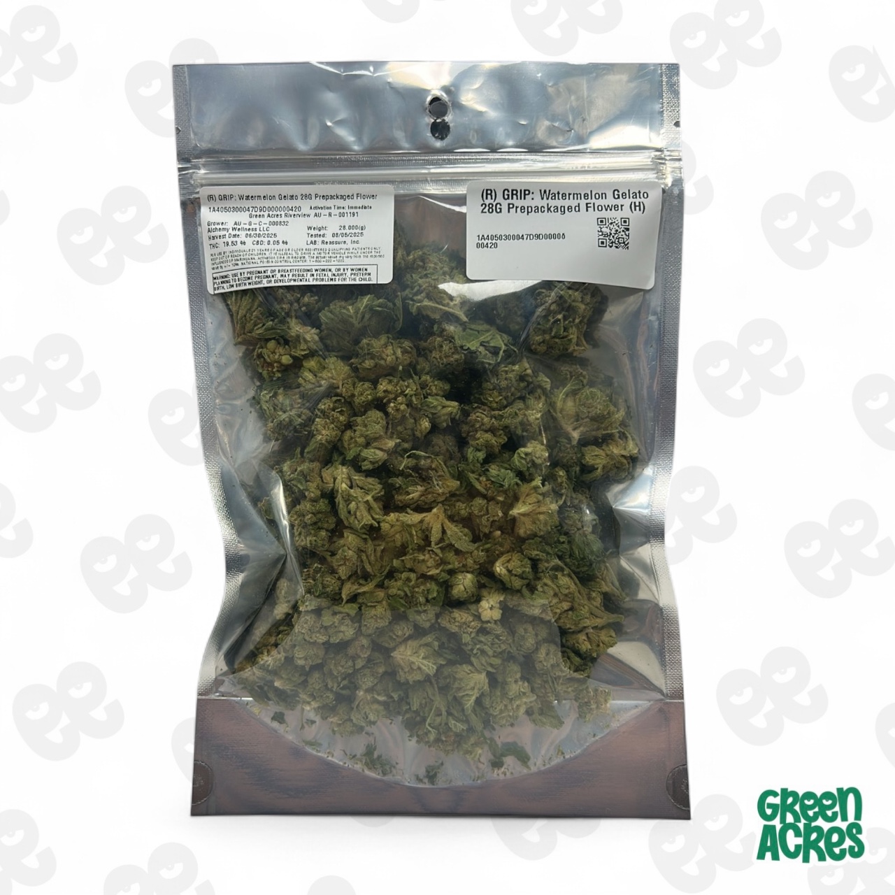Photograph of product: (R) GRIP: Watermelon Gelato 28G Prepackaged Flower (H)