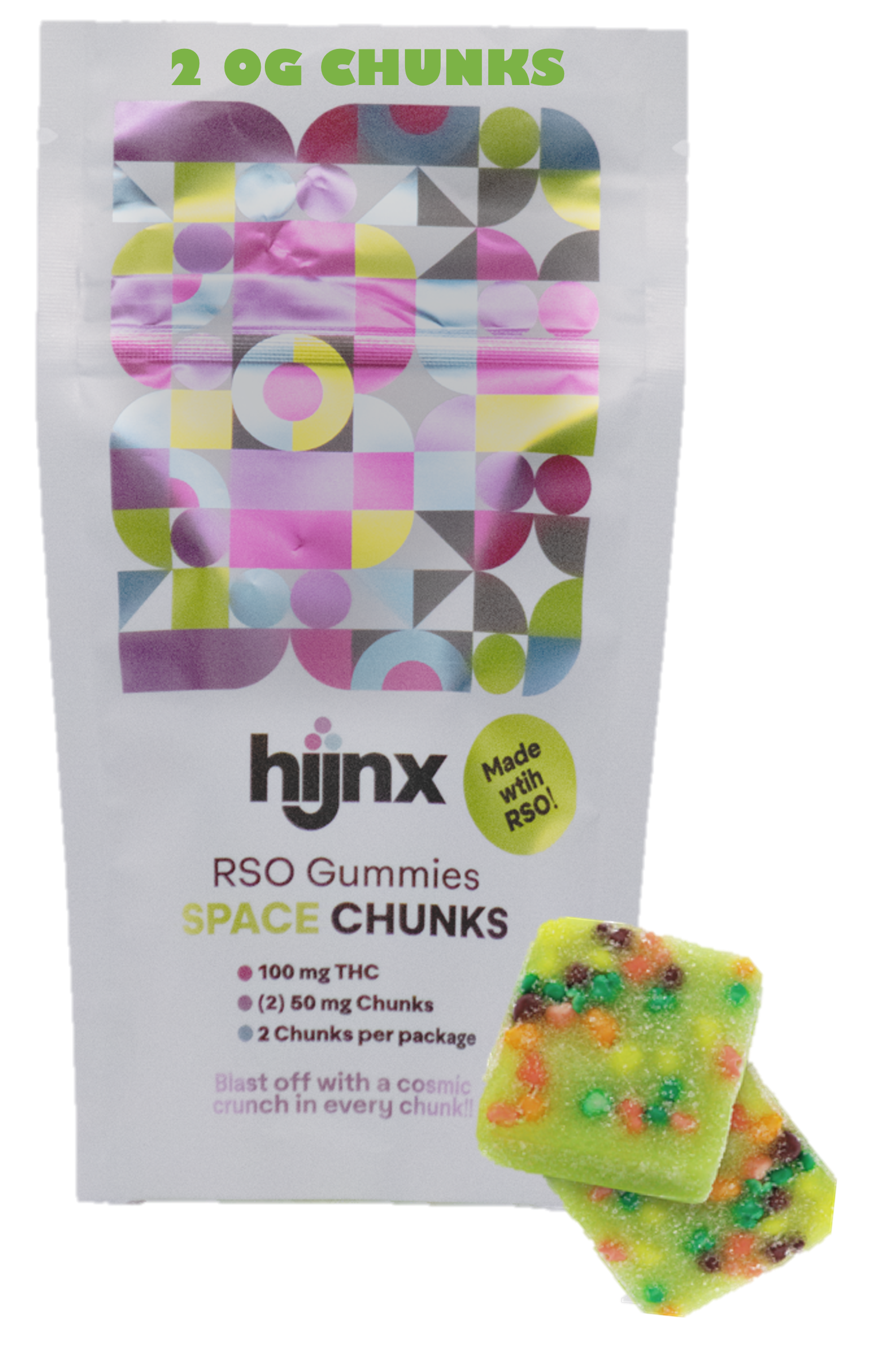 Photograph of product: Space Chunk OG | 50mg | 2pk RSO Infused Candies | Hijnx