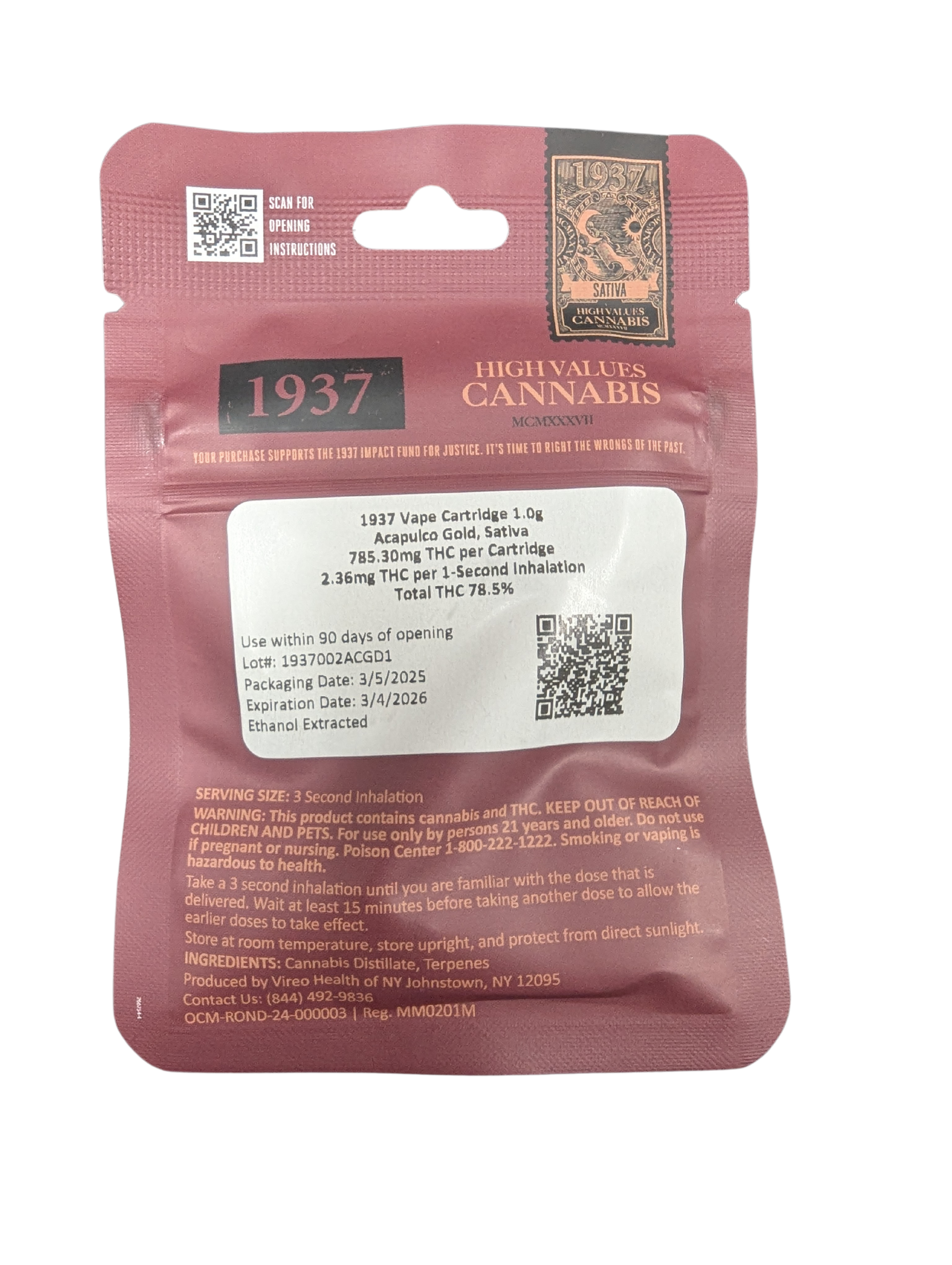 Photograph of product: 1937 | Acapulco Gold | 510 Cartridge | 1g
