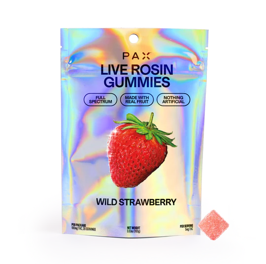 Photograph of product: Pax Wild Strawberry Live Rosin Gummies 5mg 20pc