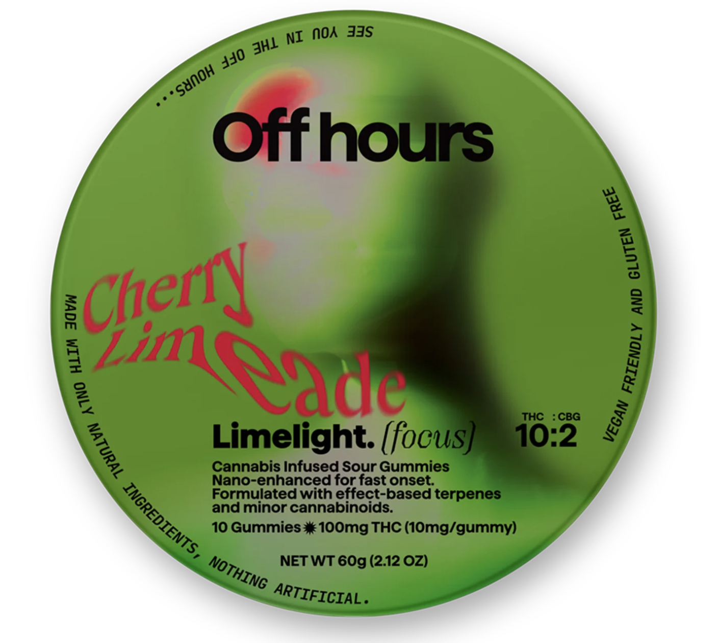 Photograph of product: Off Hours-10pk TH-oui Gummies (10mg) V,GF-Limelight (Focus)