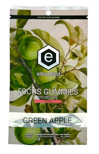 Photograph of product: Elevated - Green Apple Focus 1:1 - 100mg Gummies