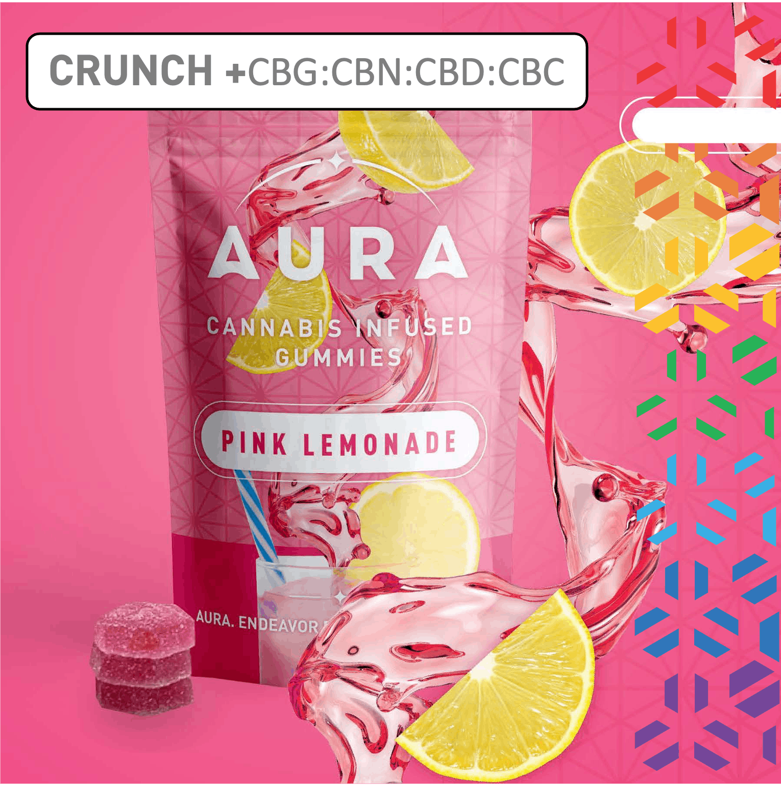 Photograph of product: Pink Lemonade Crunch Entourage Gummies 110mg | 11pk - 