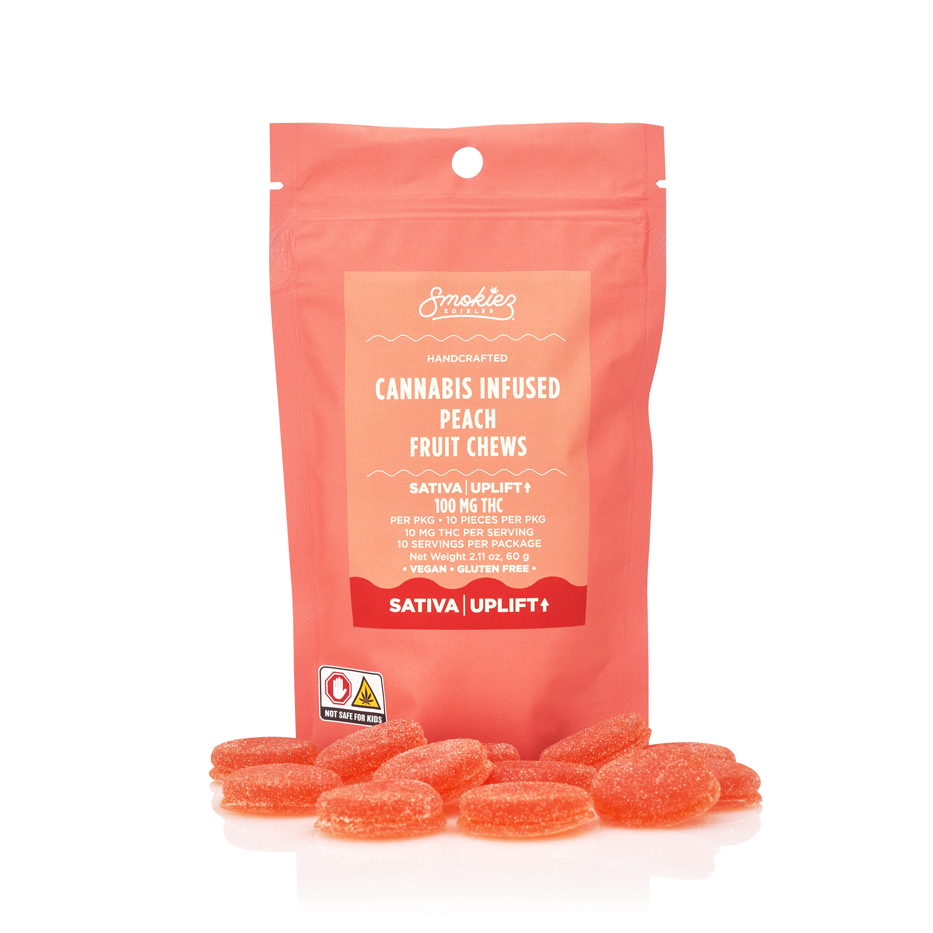 Photograph of product: Smokiez - Sweet Peach Oui'd Fruit Chews - 100mg (10pcs)