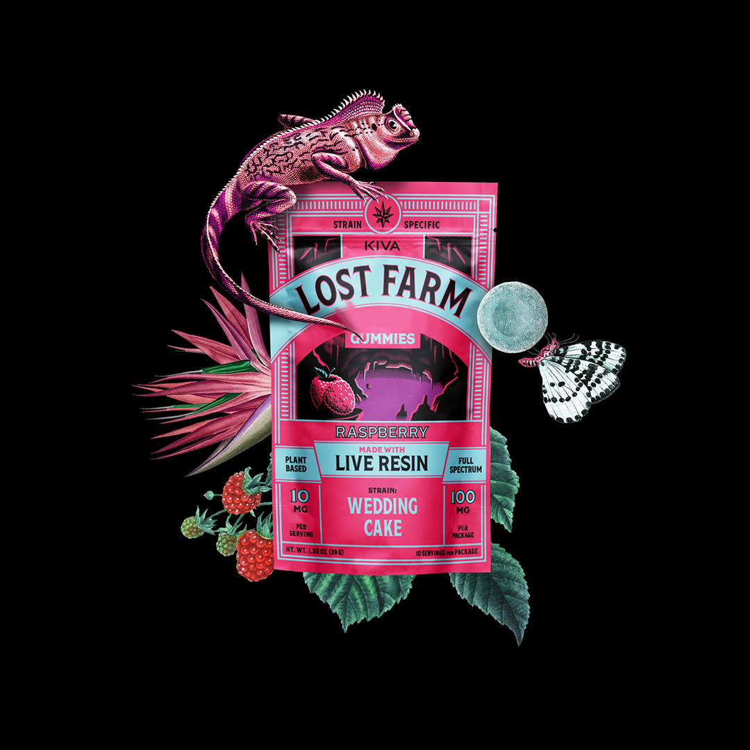 Photograph of product: Lost Farm | Raspberry x Wedding Cake | 100MG Live Resin Gummies