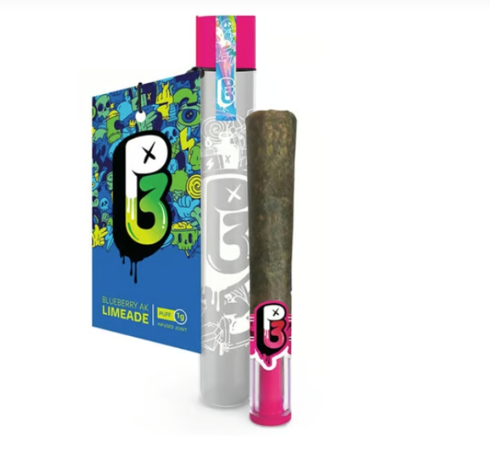 Photograph of product: PHC P3 PUFF Infused Preroll - Blueberry AK Limeade 1g