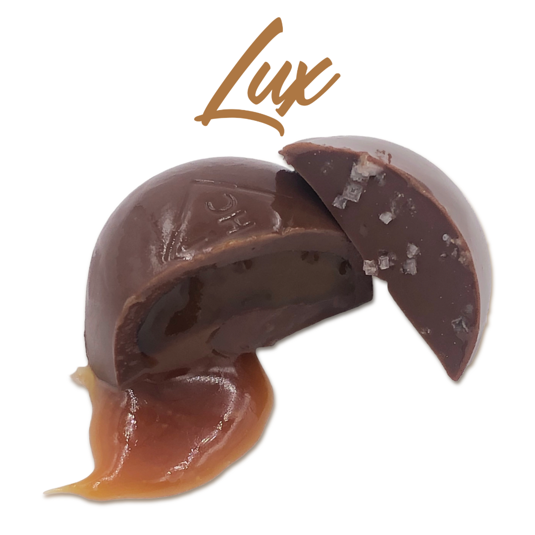 Photograph of product: Lux: Milk Chocolate Sea Salt Caramels - 10pk 100mg