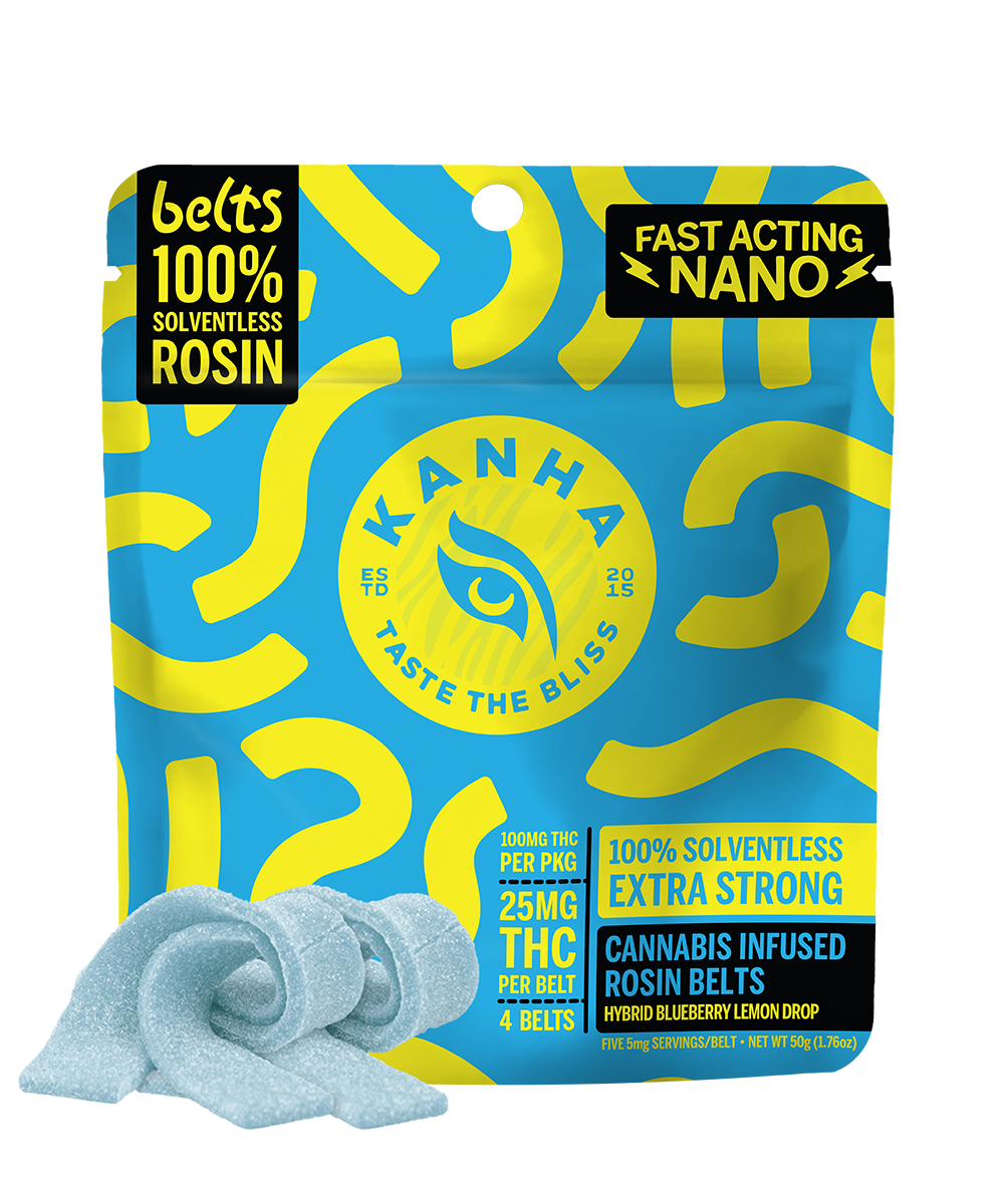 Photograph of product: Blueberry Lemon Drop | 25mg | 4pk Solventless Belts | KANHA