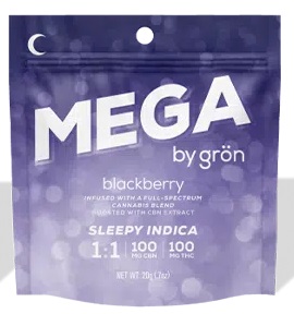 Photograph of product: Grn | Blackberry | Mega Pearl | 1:1 CBN:TH-oui | 100mg