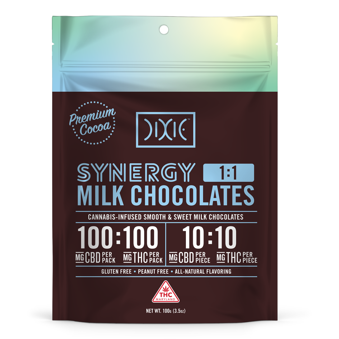 Photograph of product: Dixie Synergy 1:1 TH-oui:CBD Milk Chocolate 10mg