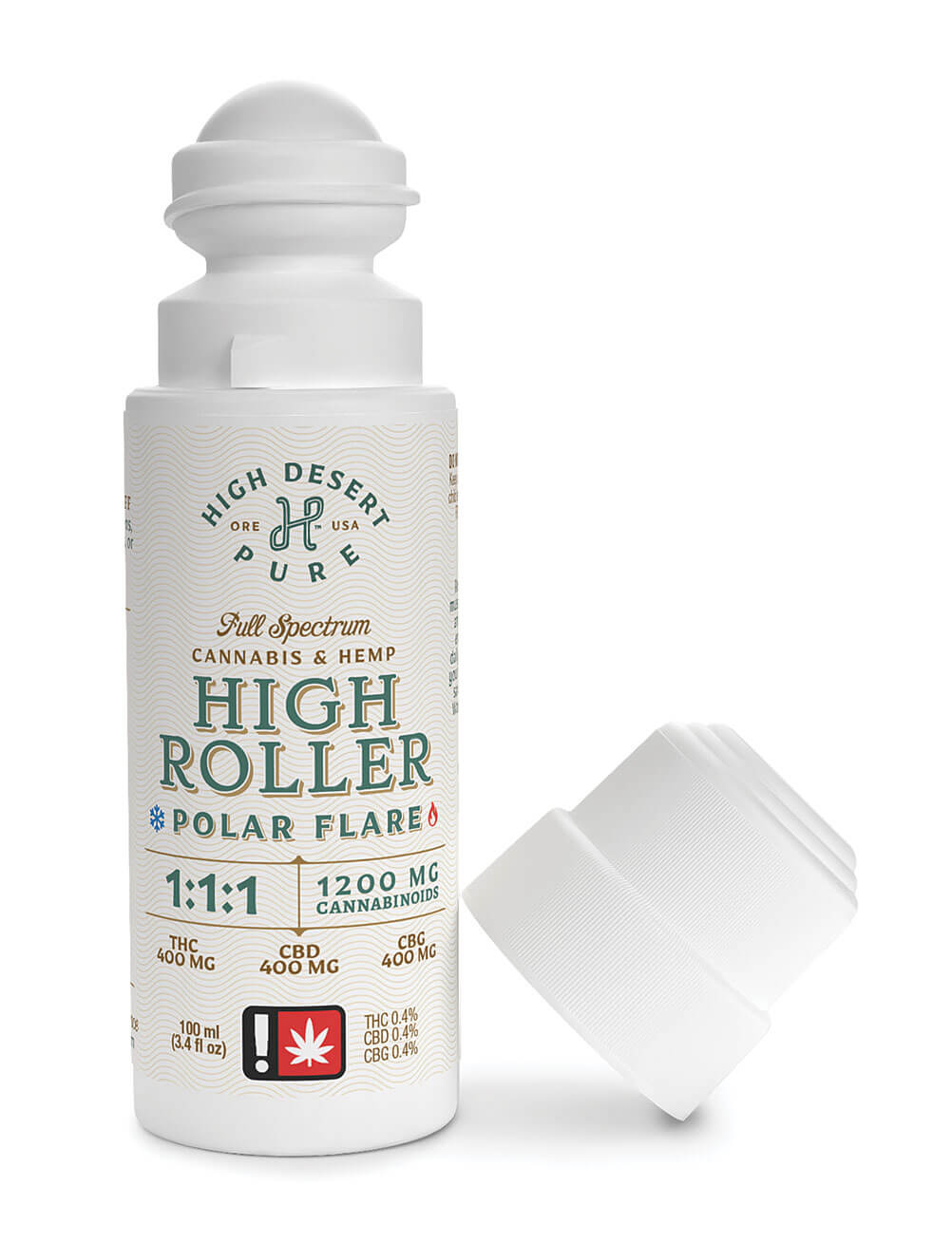 Photograph of Product: High Desert Pure 3.4 fl oz 1:1:1 THC:CBD:CBG POLAR FLARE HIGH ROLLER Full-Spectrum Cannabis & Hemp Transdermal
