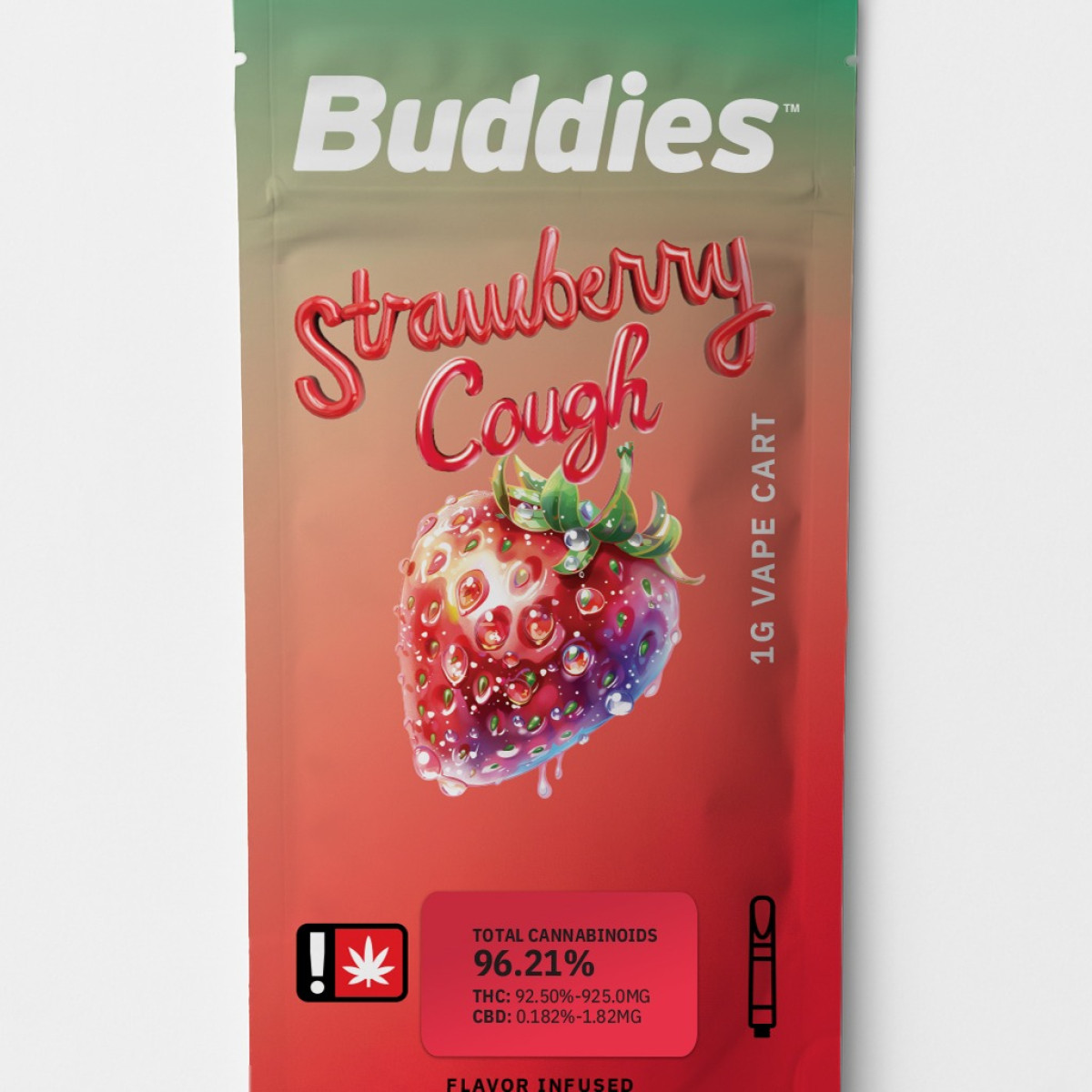 Photograph of product: Cartridge - 1g Buddies Flavored - Strawberry Cough - GREEN LEAF SPECIAL