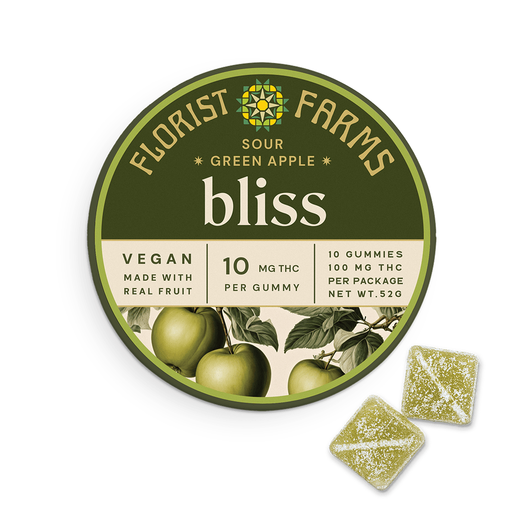 Photograph of product: Florist Farms - Sour Green Apple - Bliss - Gummies (10mg/10pk) - tin