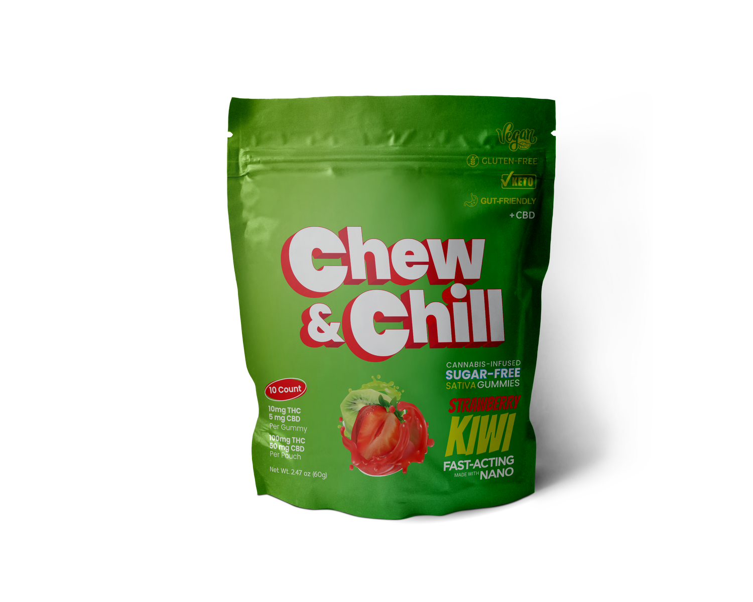 Photograph of product: Chew & Chill Strawberry Kiwi Gummies 100mg/.1g