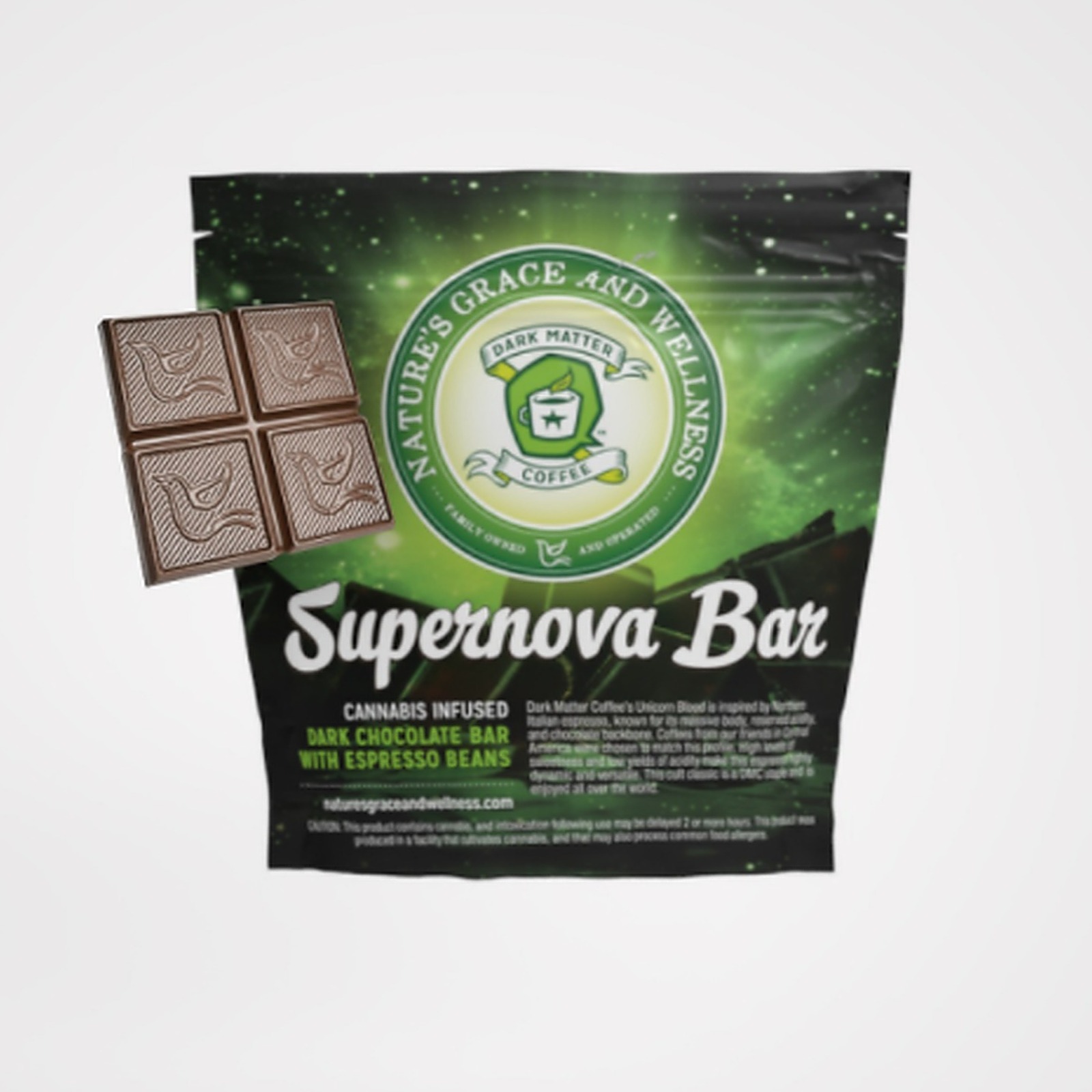 Photograph of product: Supernova Dark Chocolate & Espresso Bean Bar 4Pk - Oui'd (Macro Dose)