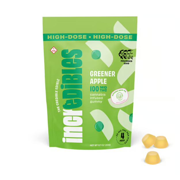 Photograph of product: Incredibles Gummies Greener Apple High Dose 4pk (H) 100mg