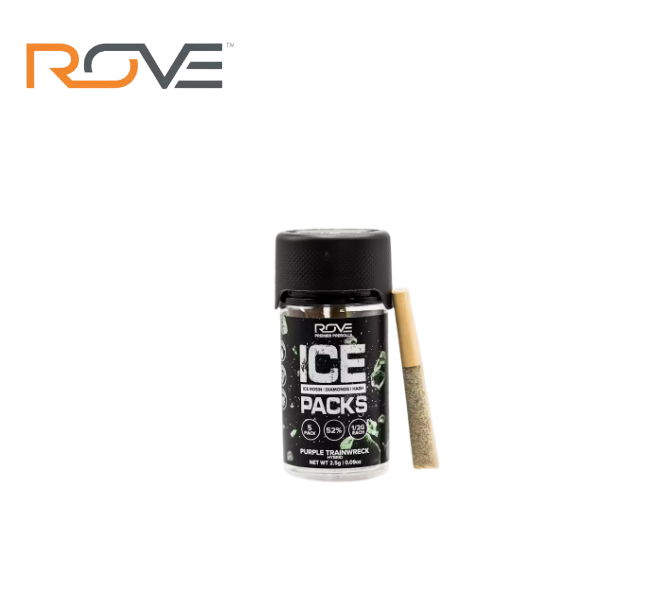 Photograph of product: PURPLE TRAINWRECK 2.5G 5 PACK ROSIN INFUSED PREROLLS