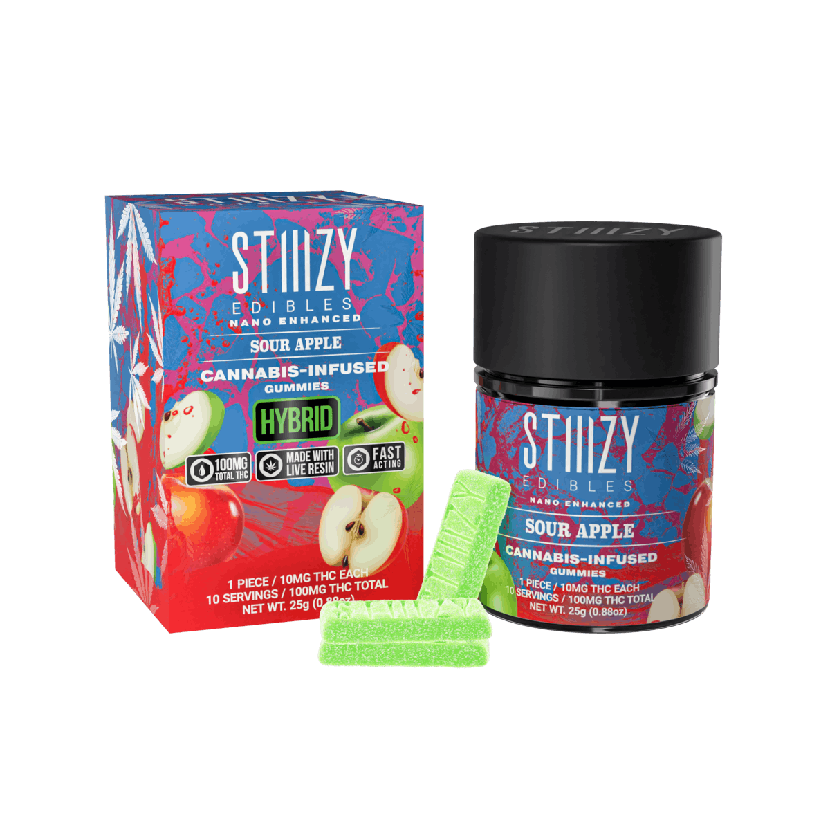 Photograph of product: Sour Apple Gummies 100mg (10-Pack | 10mg Each)