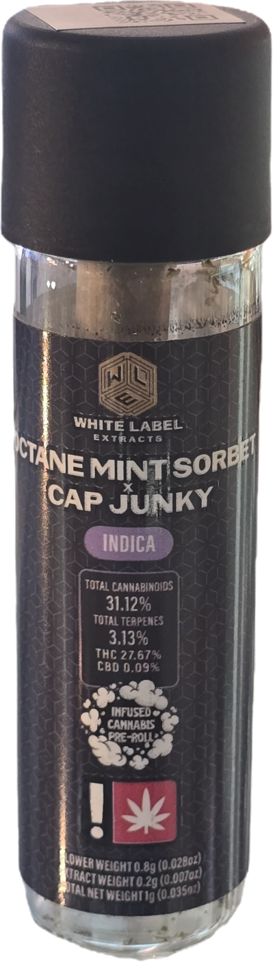 Photograph of product: White Label Live Resin Infused Pre-roll | Octane Mint Sorbet x Cap Junky |