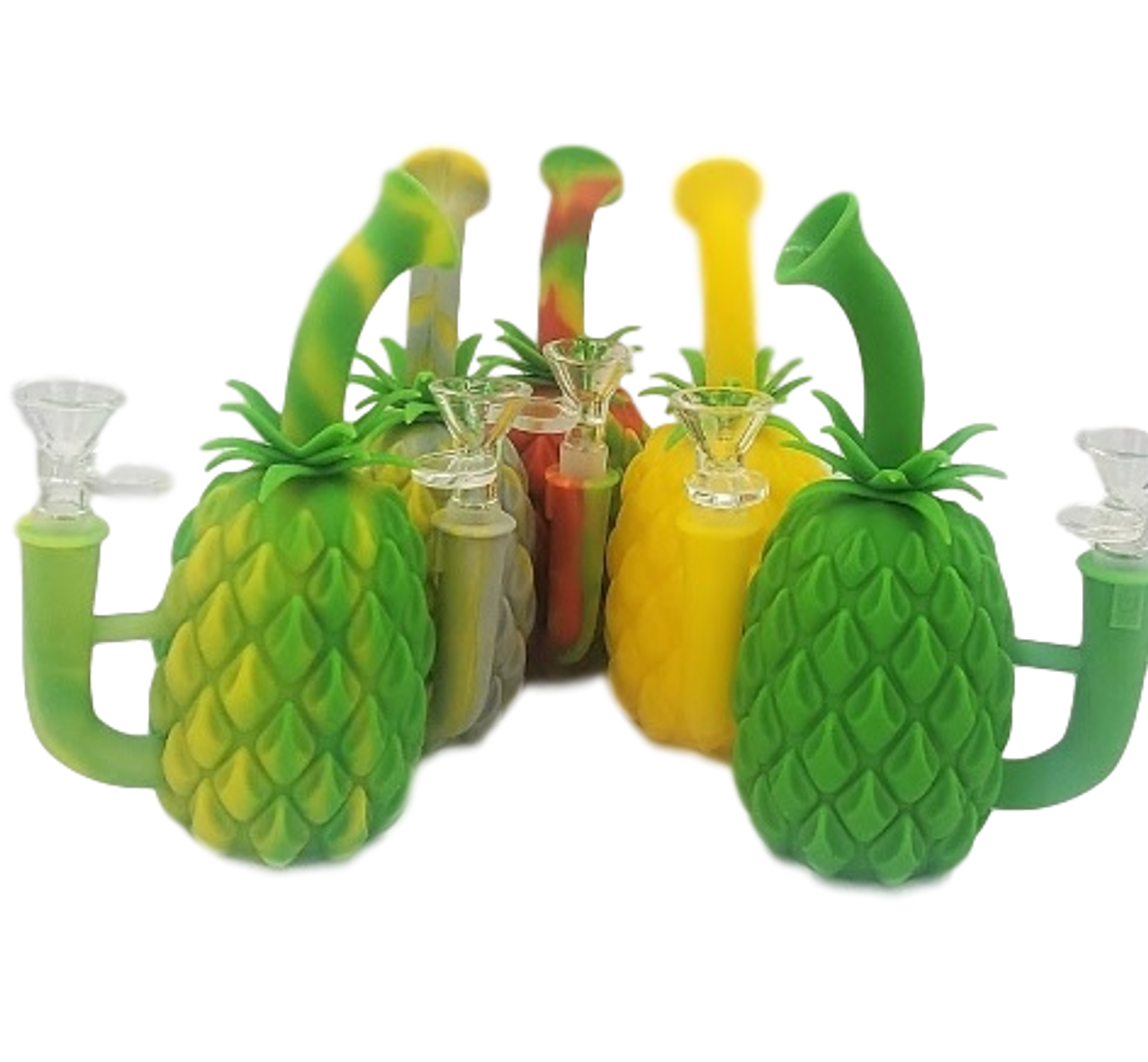 Photograph of product: LuvBuds - 7" Silicone Pineapple Bong with glass flower bowl - Assorted Colors