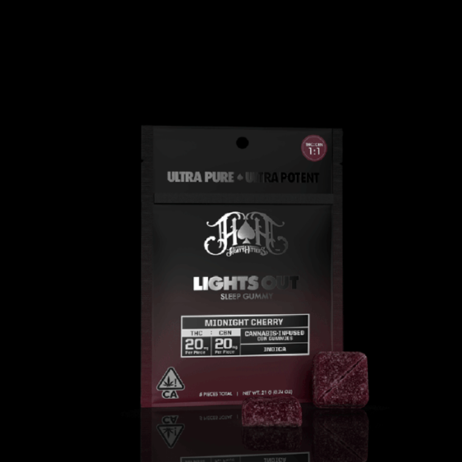 Photograph of product: Heavy Hitters Gummies CBN:TH-oui Oui'd 1:1 Lights Out Midnight Cherry 200mg