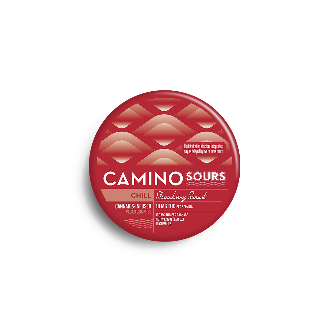 Photograph of product: Kiva | Camino Gummies | Sours Strawberry Sunset | 10pk/100mg