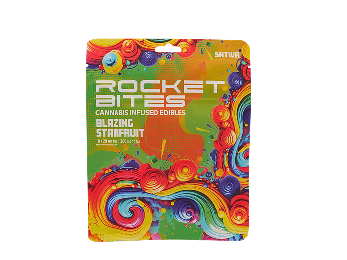 Photograph of product: ROCKET BITES | BLAZING STARFRUIT | Oui'd | GUMMIES | 200MG | REC