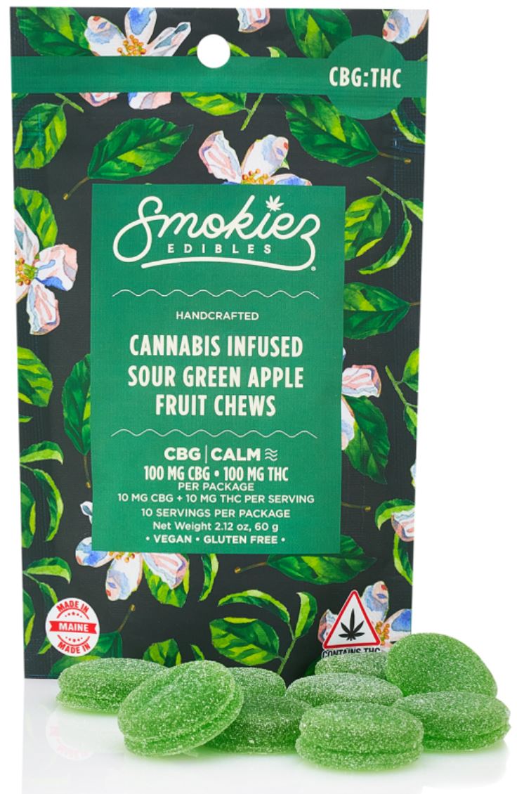 Photograph of product: Smokiez Sour Green Apple 1:1 CBG Gummie 100mg
