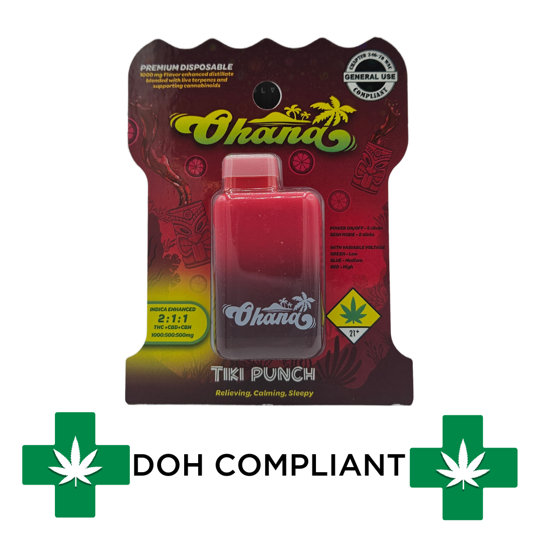 Photograph of product: DOH | Tiki Punch 2:1:1 CBD/CBN Disposable Cartridge | 2g
