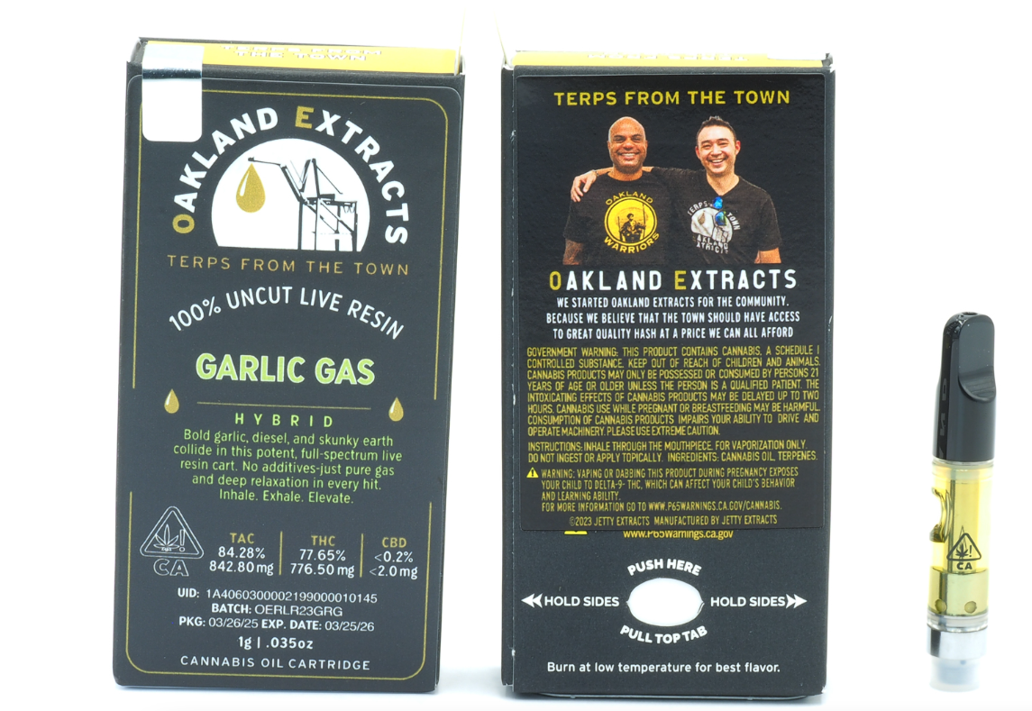 Photograph of product: Garlic Gas (H) 100% Uncut Live Resin CARTRIDGE 1g - Oakland Extracts
