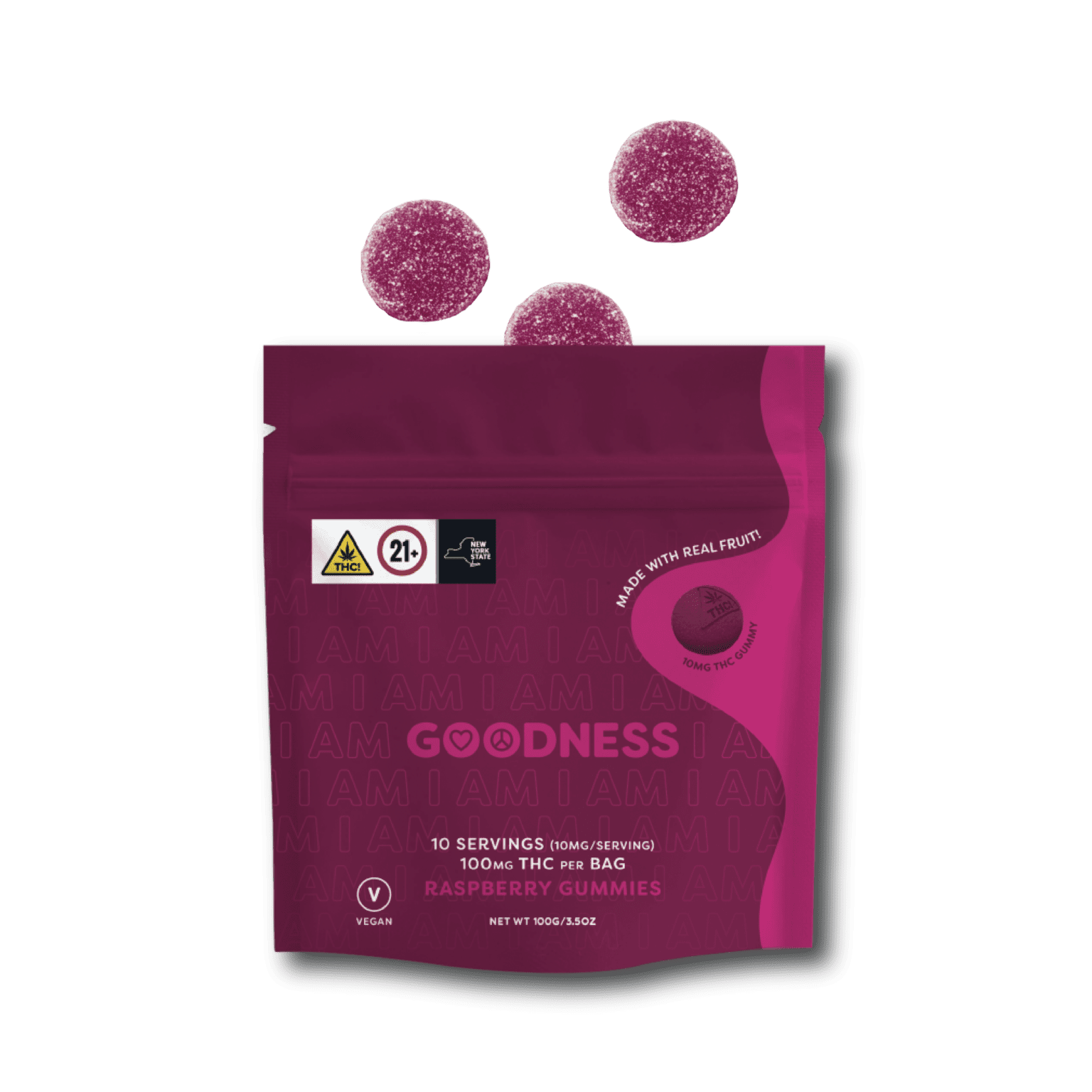 Photograph of product: Goodness- Raspberry Gummies- 10pk- 100mg