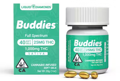 Photograph of product: Buddies Liquid Live Resin 25MG Oui'd Caps 40PK