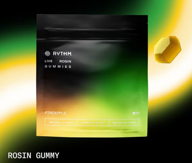 Photograph of product: Rythm Gummies 10pk 100mg Live Rosin- Pineapple