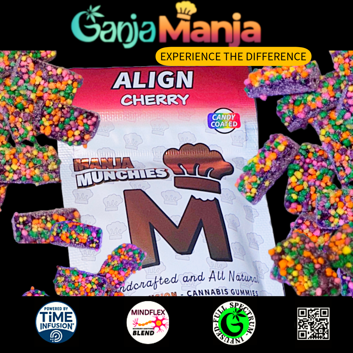 Photograph of product: Manja Munchies | Edibles | Align Cherry (Pebble Candy Coated) | 10pk/100mg