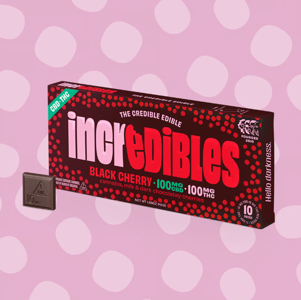 Photograph of product: Incredibles - Black Cherry 1:1 TH-oui:CBD Chocolate Bites (10ct/10mg)