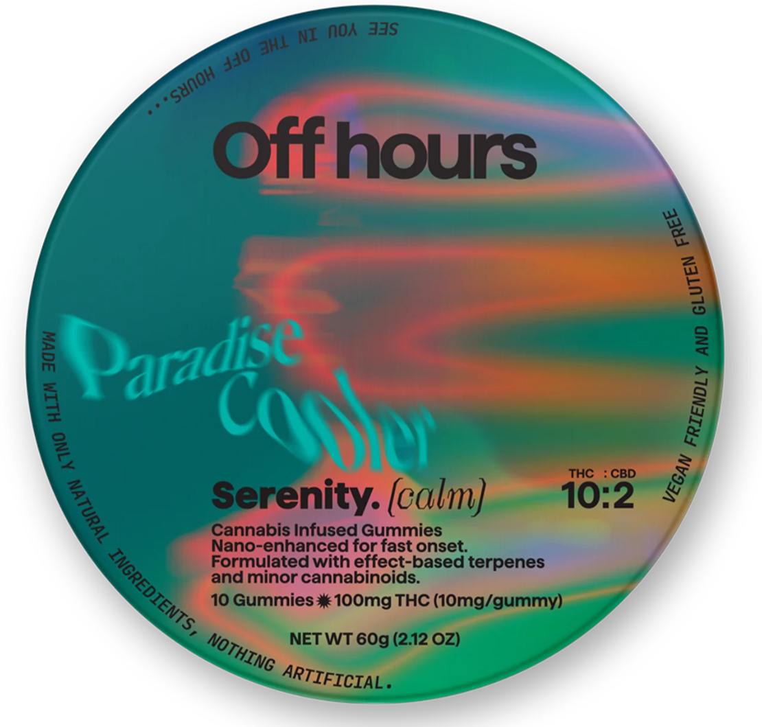 Photograph of product: Off Hours | Serenity Paradise Cooler - 10:2 100mg TH-oui: 20mg CBG | 10pk