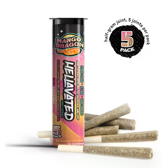 Photograph of product: Hellavated Mango Dragon 5pk Infused Pre-Roll 0.5g