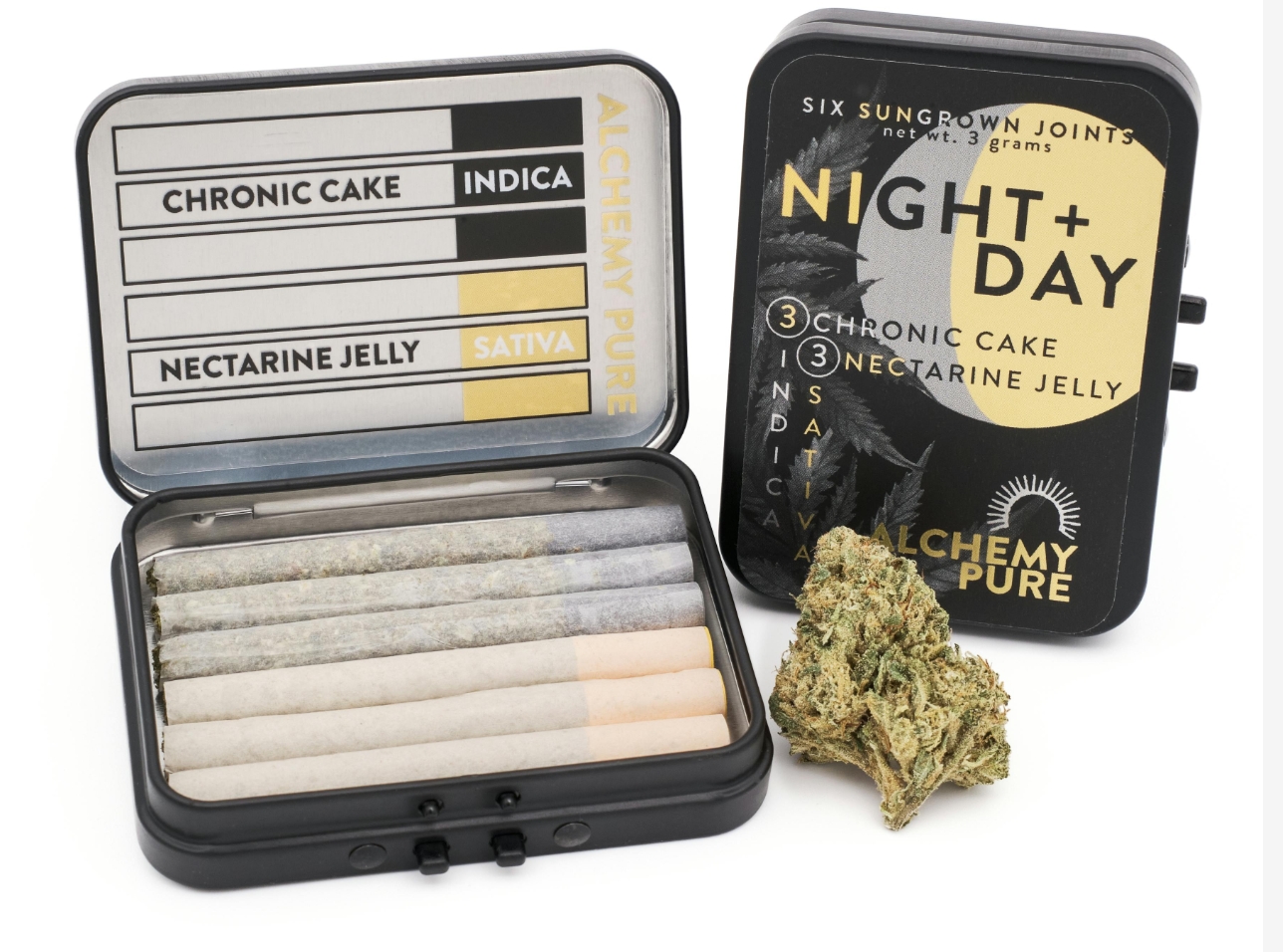 Photograph of product: Alchemy Pure Premium Flower Pre-Rolls Night&Day | 6pk-0.5g each | Blue Dream & Moonlight