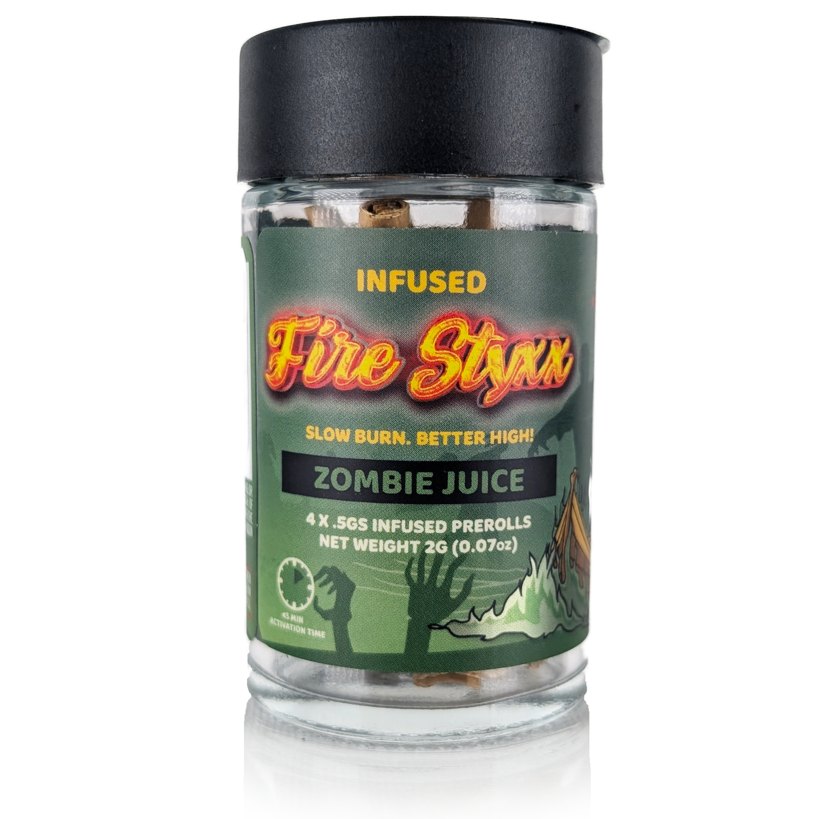 Photograph of product: FIRE STYXX - ZOMBIE JUICE - (4X.5G) INFUSED PRE-ROLLS