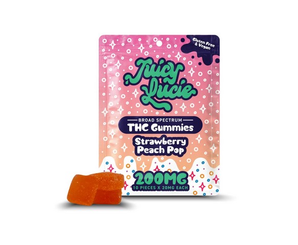 Photograph of product: Juicy Lucie - Strawberry Peach Pop - 200mg (20mg 10pk)