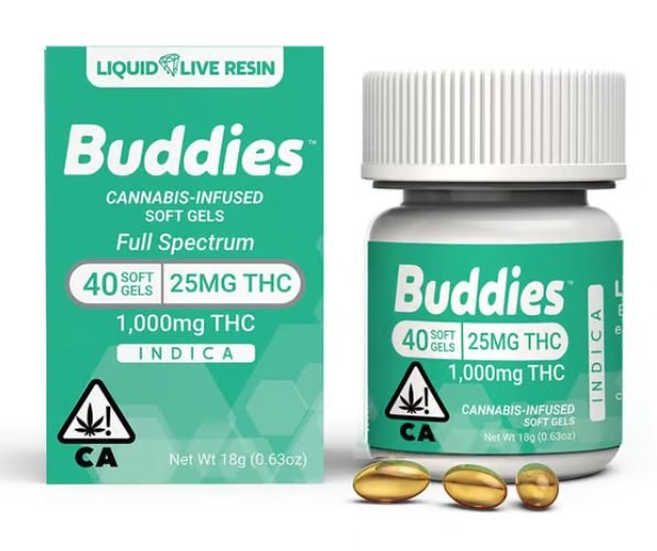 Photograph of product: Buddies Liquid Live Resin 25MG Oui'd Caps 40PK